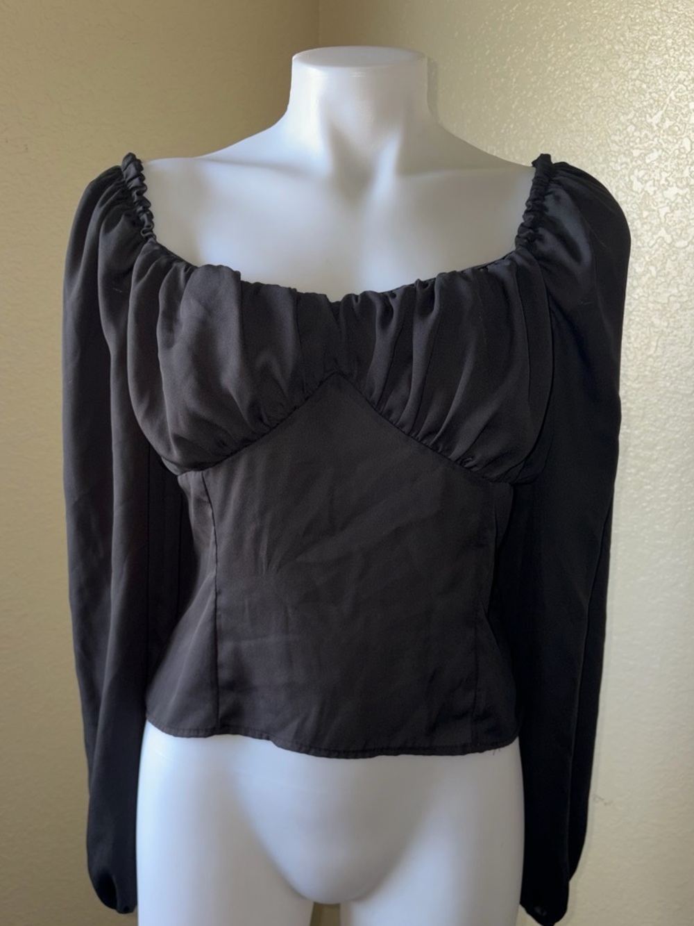 Abound Black Puff-Sleeve Square Neck Blouse